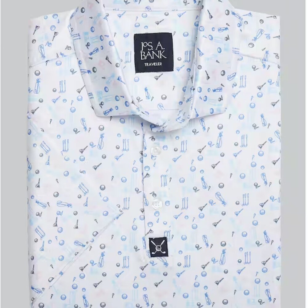 Traveler Performance Tailored Fit Golf Polo | XX Large White/Blue/Pink Shirt - Picture 2 of 3